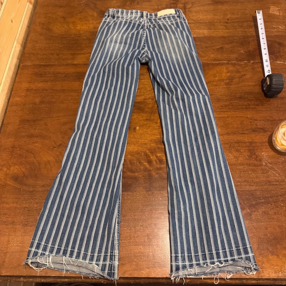 Rock & Roll Denim Pin Striped Flare Leg Raw Hem Denim Jeans 25x32 Western/Y2k - Picture 6 of 9